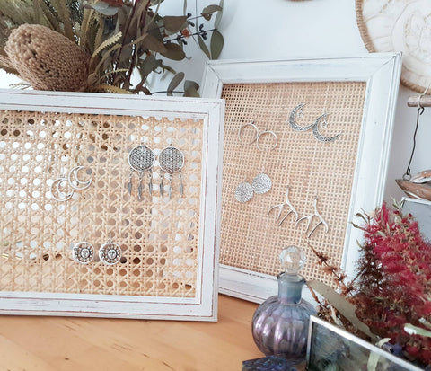 Earring holder display Decoration Vintage Rattan Wicker Cane Retro Jewellery Earrings Studs Wall Hanging Art Frame Jewelry Necklace Bracelet